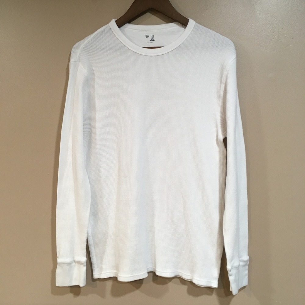 Gap Waffle Knit Long Sleeve Thermal Shirt Womens M White Basic Layering Cabin